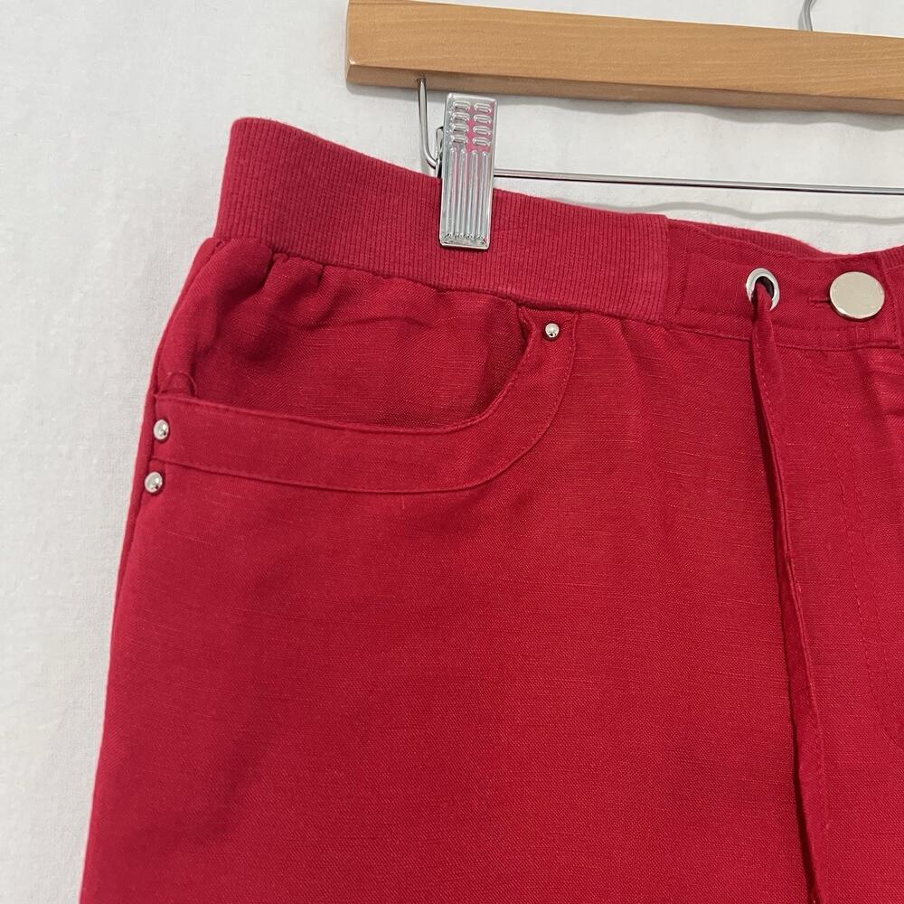 JM Collection Linen Blend Pants Woman L Pockets Red Wide Leg Resort Vacation - Picture 3 of 12